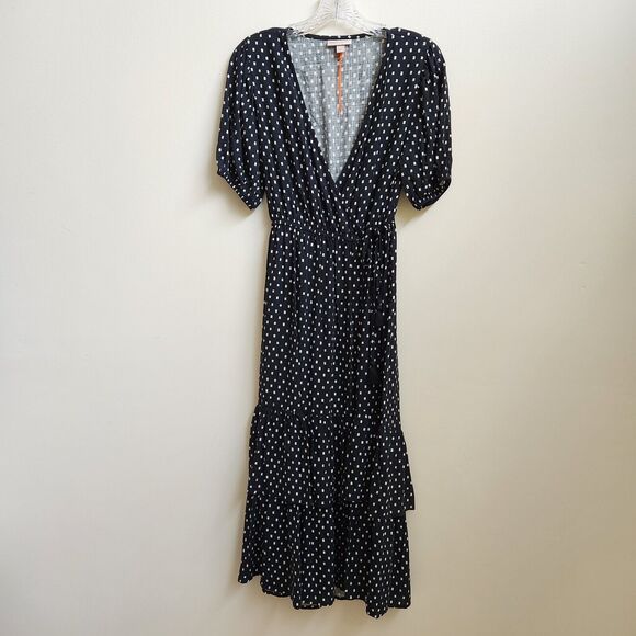 Knox Rose Dress Womens S Black Polka Dot Tiered Wrap Maxi Cottagecore Peasant - Picture 1 of 14